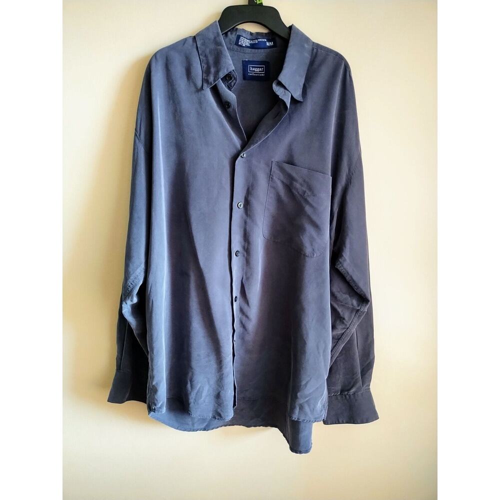 Haggar Mens Long Sleeve Button Shirt Size M Plaid Gray Blue